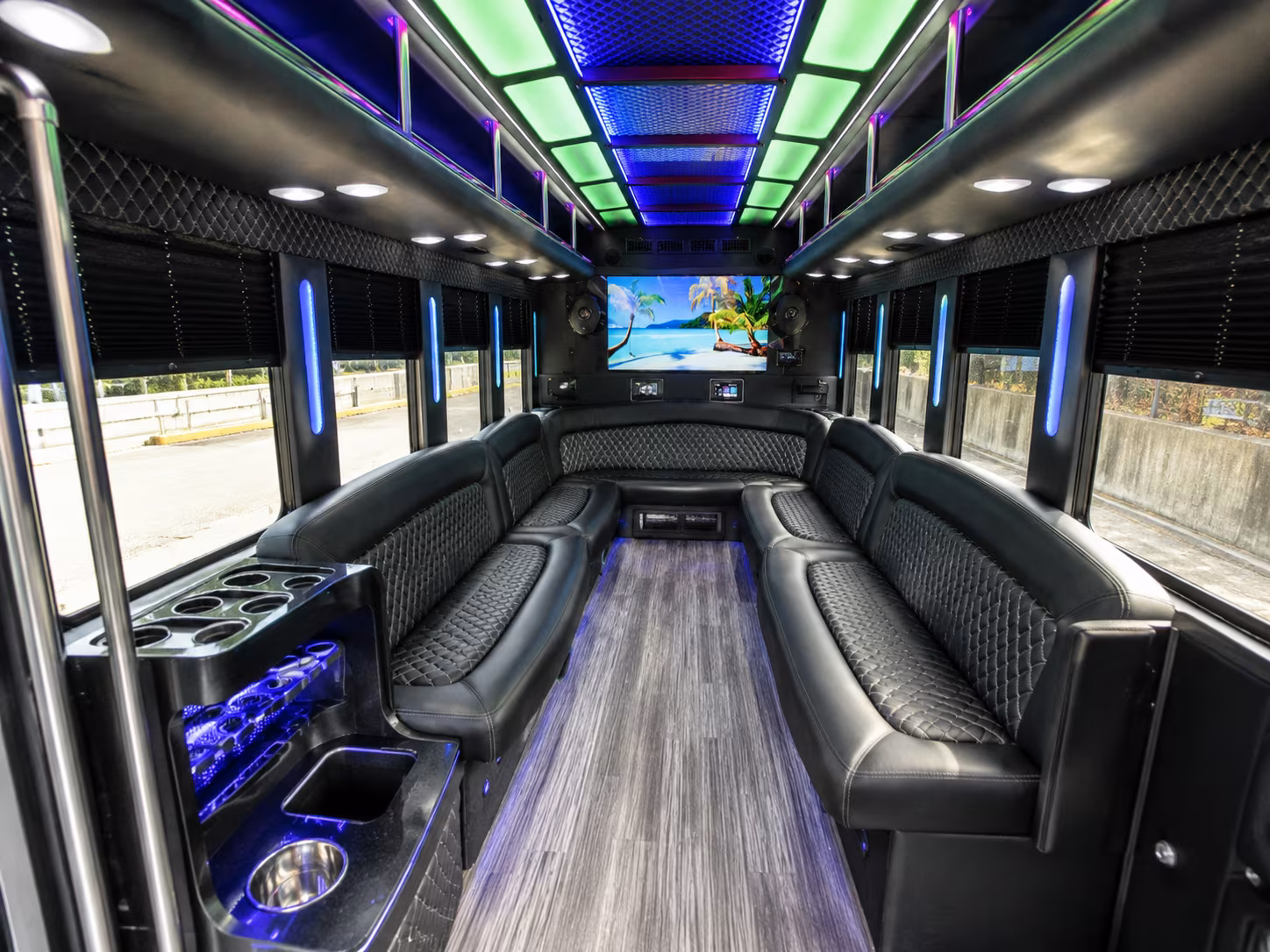 fayetteville 18 passenger party bus inside